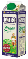 DVARO pienas 2.5 % riebumo, 1L. Populiariausias pienas, kuris vartotojų labiausiai vertinamas dėl gero šviežio pieno skonio.