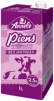 ANNELE piens bez laktozes, īpaši augstā temperatūrā,  2,5%, 1L